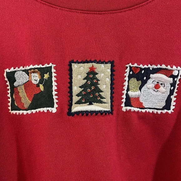 Bold Spirit 90s Christmas Sweater Size XL Embroidered Angel Santa Tree Metallic - Picture 3 of 6